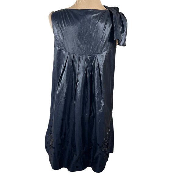 Ryu Flat Sequin Dress Shoulder Bow Black Shift Shimmery S Small Mini Cocktail - Picture 3 of 9